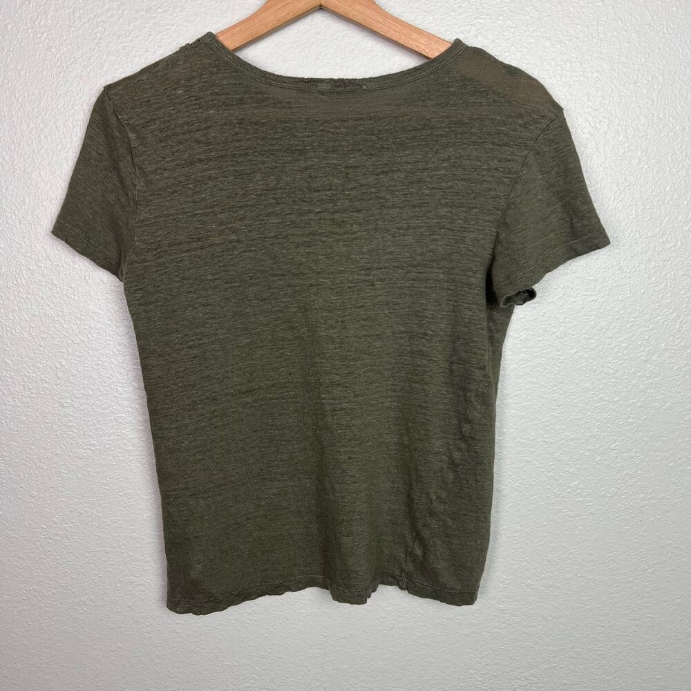 T by Alexander Wang Size Small Olive‎ Green Linen Crochet Front Short Sleeve Top - Picture 5 of 6
